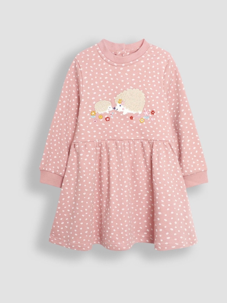 JoJo Maman Bébé Pink Hedgehog Appliqué Sweat Dress - Image 1 of 3