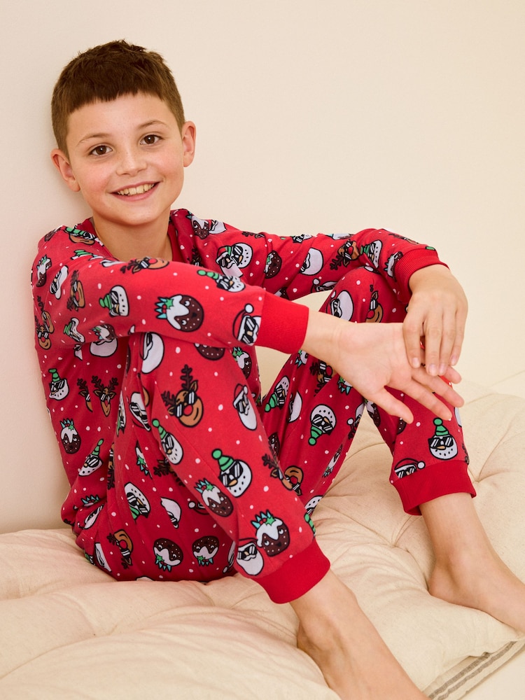 Red Single Long Sleeve 100% Cotton Pyjamas (3-16yrs) (3-16yrs) - Image 2 of 6