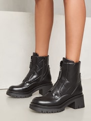 Lipsy Black Chunky Casual Biker Zip Faux Leather Ankle Boot - Image 1 of 4