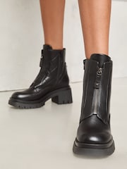 Lipsy Black Chunky Casual Biker Zip Faux Leather Ankle Boot - Image 2 of 4