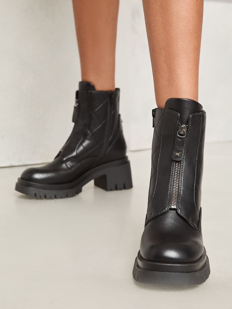Lipsy Black Chunky Casual Biker Zip Faux Leather Ankle Boot - Image 2 of 4