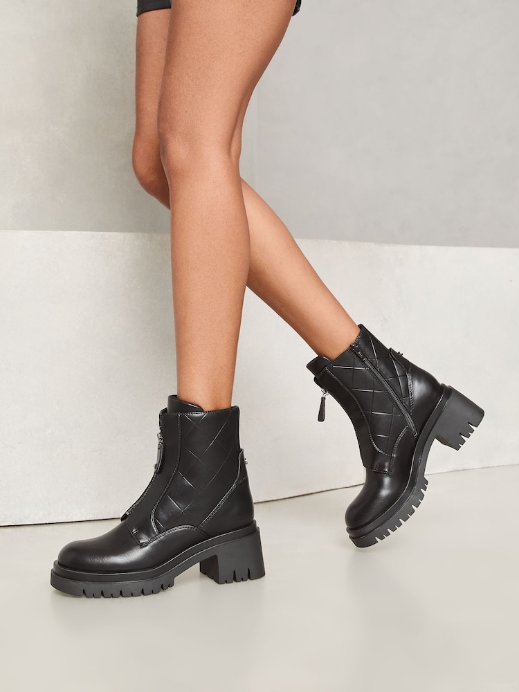 Lipsy Black Chunky Casual Biker Zip Faux Leather Ankle Boot - Image 4 of 4