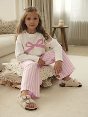 Pink Bow Detail Long Sleeve 100% Cotton Pyjamas Set (9mths-16yrs) - Image 2 of 8