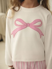 Pink Bow Detail Long Sleeve 100% Cotton Pyjamas Set (9mths-16yrs) - Image 4 of 8