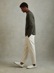 Reiss Khaki Cube Cotton Crew Neck Long Sleeve T-Shirt - Image 3 of 6