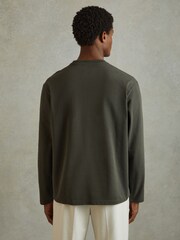 Reiss Khaki Cube Cotton Crew Neck Long Sleeve T-Shirt - Image 5 of 6
