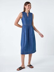 Roman Blue 100% Cotton Sleeveless Denim Midi Dress - Image 2 of 5