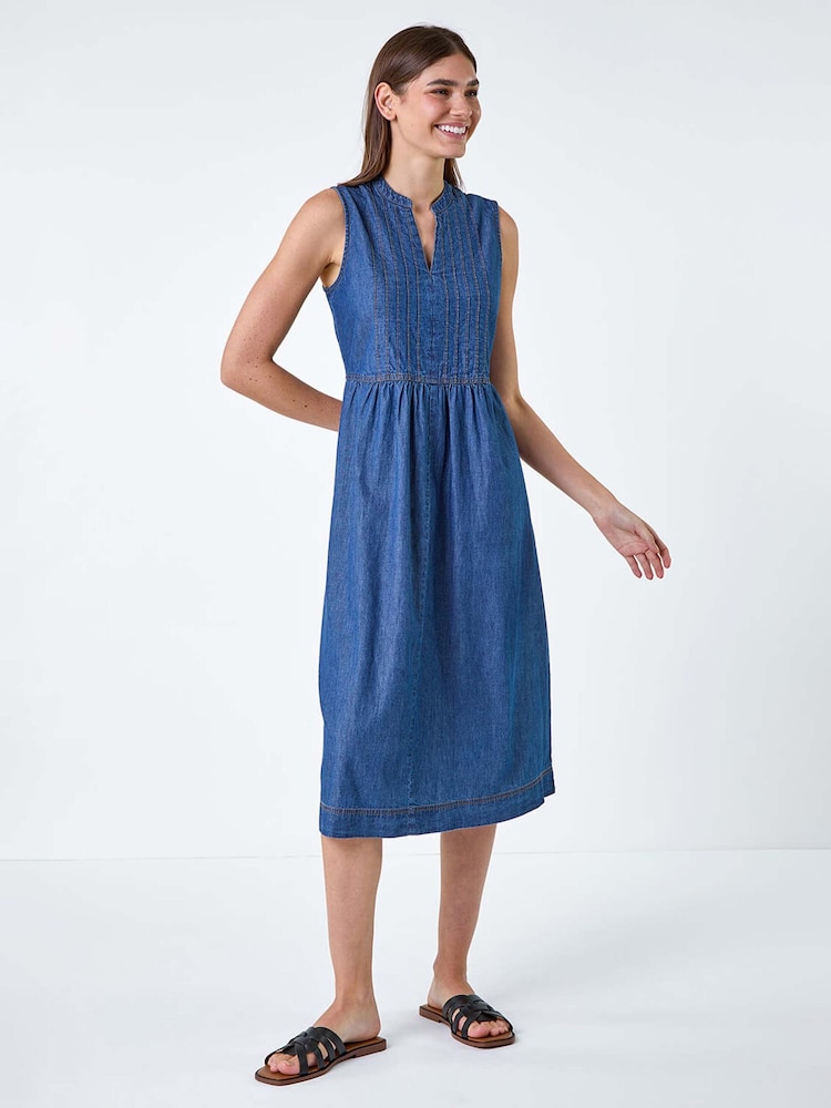 Roman Blue 100% Cotton Sleeveless Denim Midi Dress - Image 2 of 5