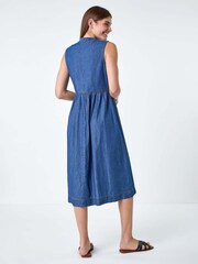 Roman Blue 100% Cotton Sleeveless Denim Midi Dress - Image 3 of 5