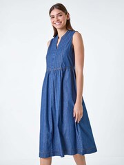 Roman Blue 100% Cotton Sleeveless Denim Midi Dress - Image 4 of 5