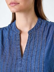 Roman Blue 100% Cotton Sleeveless Denim Midi Dress - Image 5 of 5