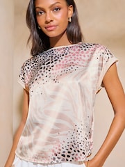 Lipsy Brown Round Neck Printed Satin T-Shirt - Image 4 of 4