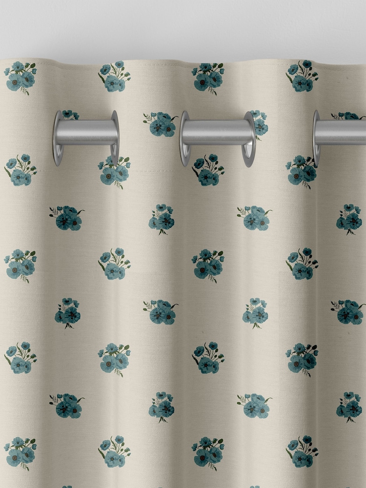 Sophie Allport Blue Poppies Made to Measure 100% Cotton Curtains - Image 5 of 6