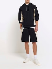 River Island Black Elasticated Blocked 100% Cotton Shorts - Image 1 of 3