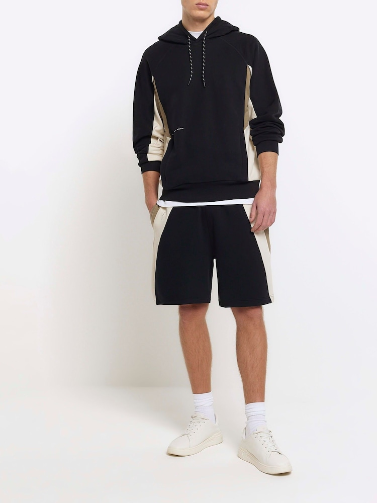 River Island Black Elasticated Blocked 100% Cotton Shorts - Image 1 of 3