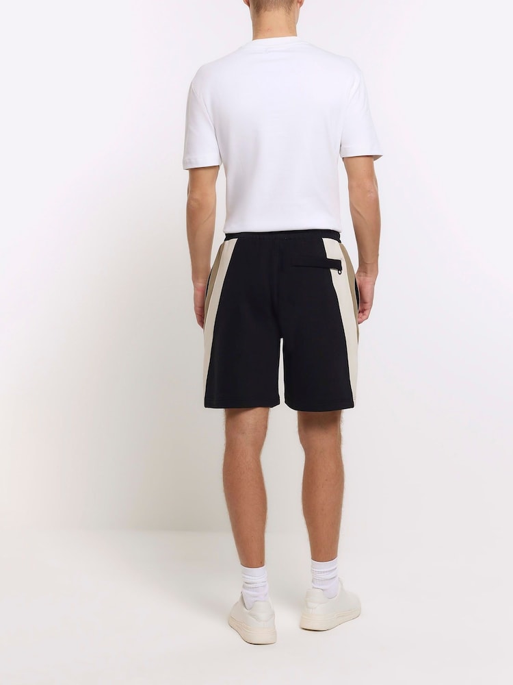River Island Black Elasticated Blocked 100% Cotton Shorts - Image 2 of 3