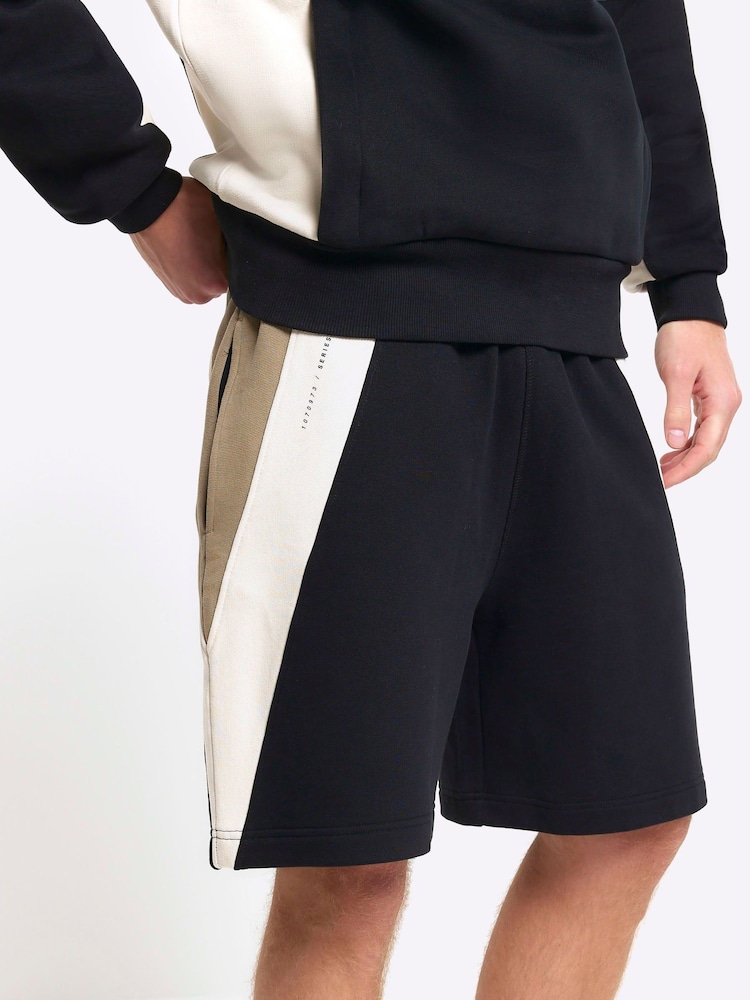 River Island Black Elasticated Blocked 100% Cotton Shorts - Image 3 of 3