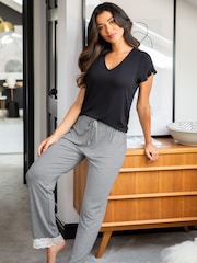 Pour Moi Grey & White Sofa Loves Lace Soft Jersey Pyjama Bottoms - Image 3 of 5