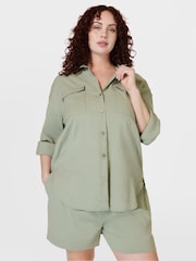 Sweaty Betty Savannah Green Summer Stretch Linen Utility Shirt - Image 1 of 8