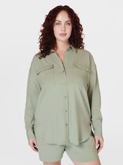 Sweaty Betty Savannah Green Summer Stretch Linen Utility Shirt - Image 3 of 8