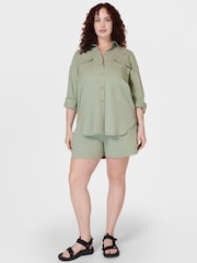 Sweaty Betty Savannah Green Summer Stretch Linen Utility Shirt - Image 4 of 8