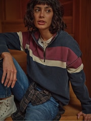 FatFace Airlie Navy Blue & Red Striped Sweat Top - Image 1 of 7