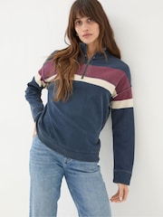 FatFace Airlie Navy Blue & Red Striped Sweat Top - Image 2 of 7
