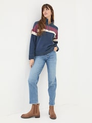 FatFace Airlie Navy Blue & Red Striped Sweat Top - Image 4 of 7