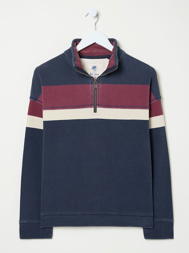 FatFace Airlie Navy Blue & Red Striped Sweat Top - Image 7 of 7