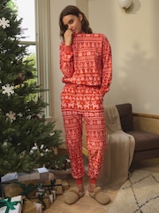 Red Fairisle Pattern Cosy Long Sleeve Pyjamas - Image 2 of 10