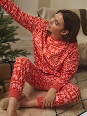 Red Fairisle Pattern Cosy Long Sleeve Pyjamas - Image 4 of 10