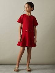 Reiss Red Fion 4-9 yrs Fit-and-Flare Pocket Detail Dress - Image 1 of 5