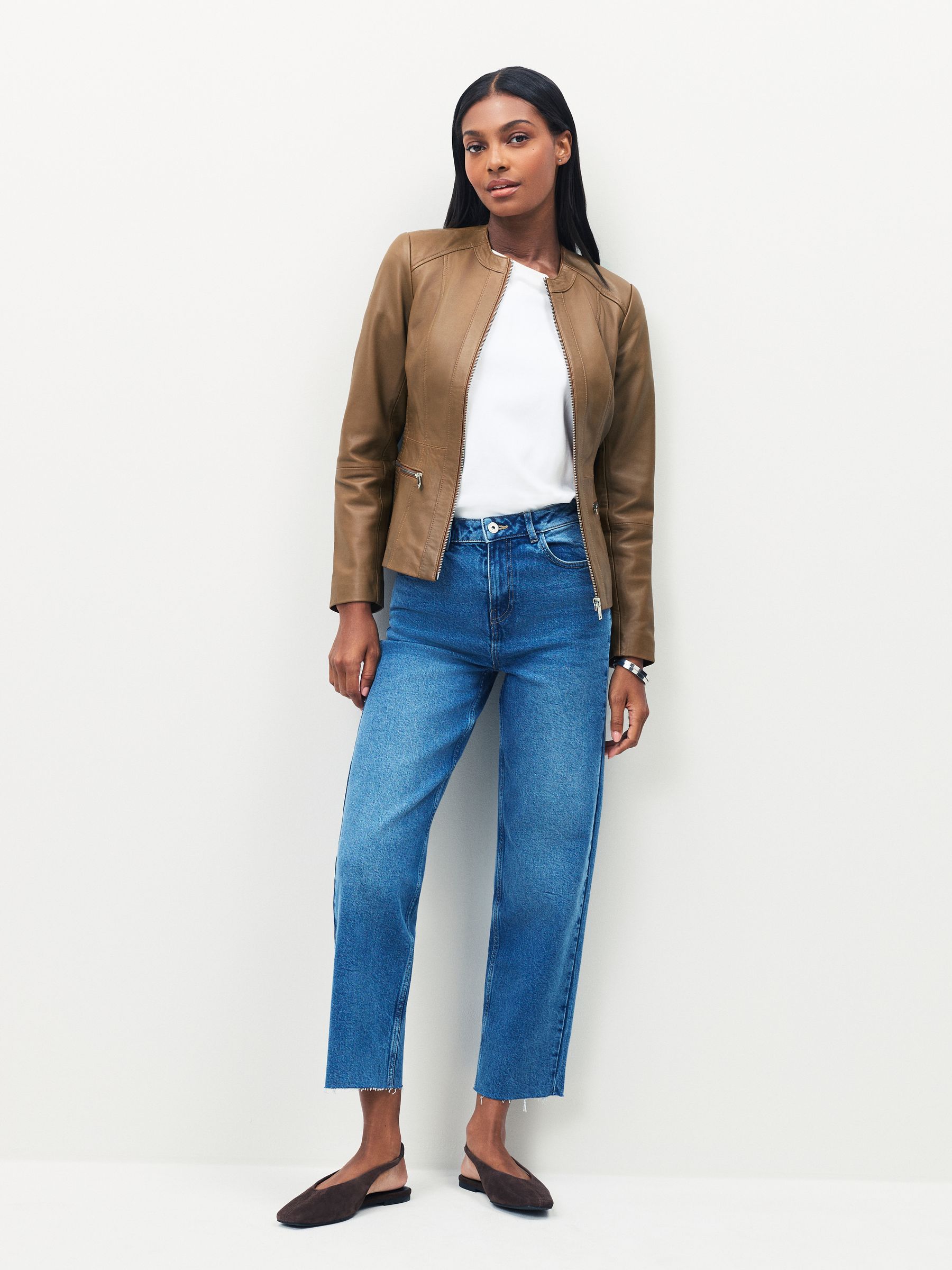 Buy Urban Code Brown Petite Collarless Leather Jacket from Next USA