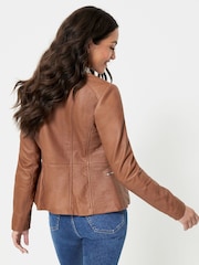 Urban Code Brown Petite Collarless Leather Jacket - Image 3 of 4