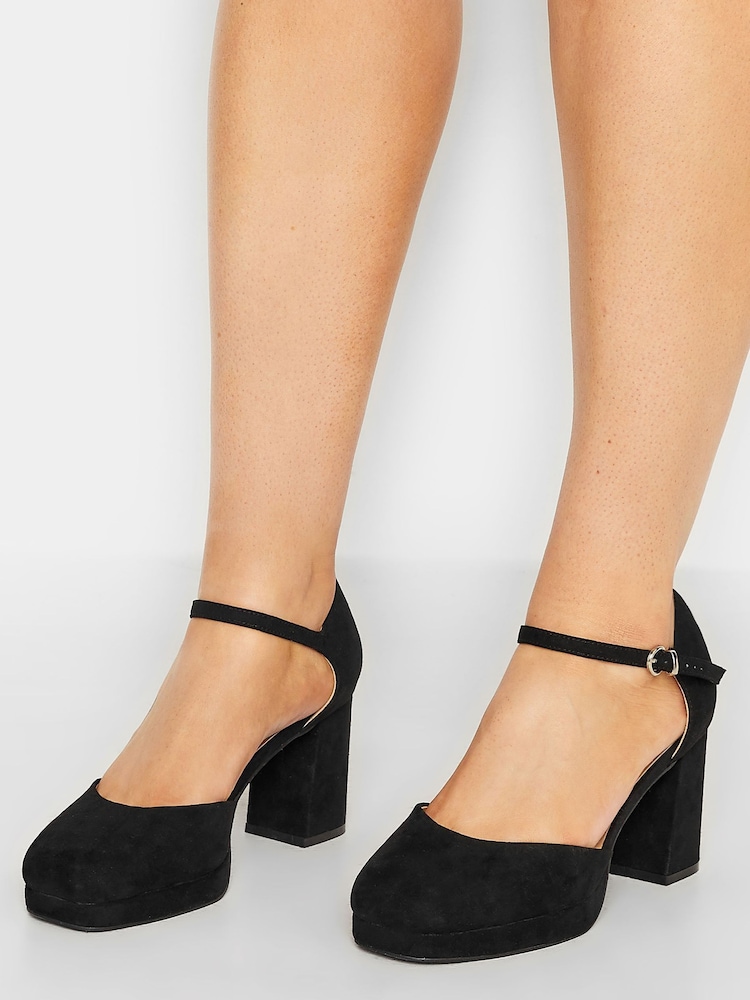 Yours Curve Black Extra Wide Fit Platform Court Shoes - Image 1 of 5