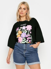 Yours Curve Blue Mom Turn Hem Shorts - Image 1 of 5