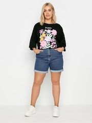 Yours Curve Blue Mom Turn Hem Shorts - Image 2 of 5