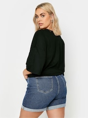Yours Curve Blue Mom Turn Hem Shorts - Image 3 of 5