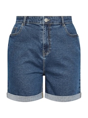 Yours Curve Blue Mom Turn Hem Shorts - Image 5 of 5