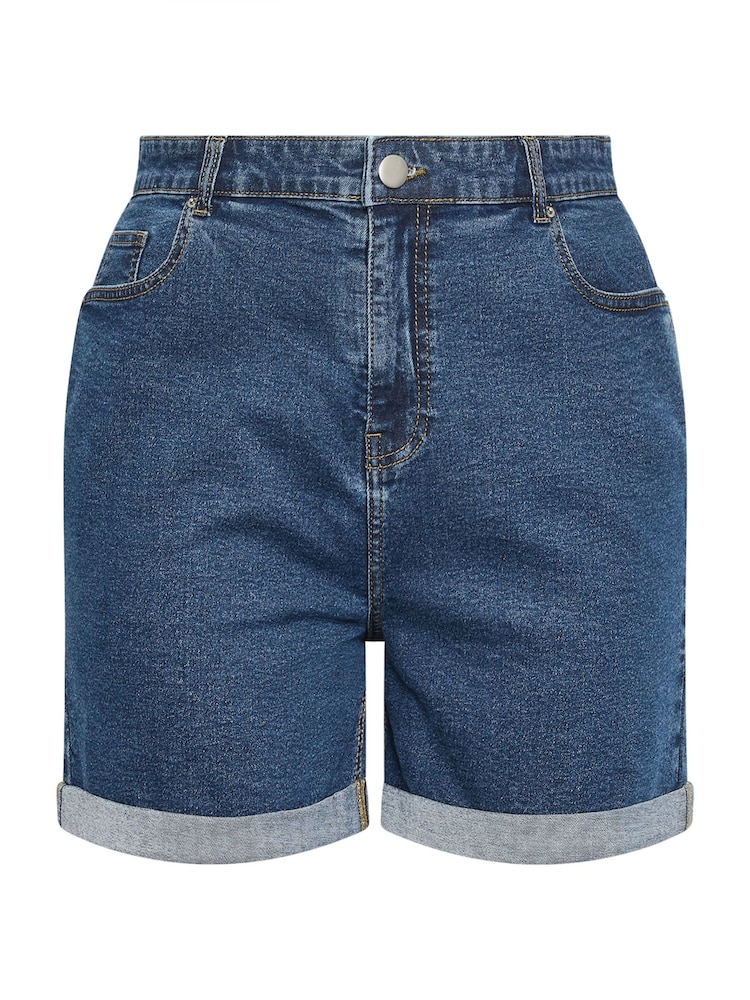 Yours Curve Blue Mom Turn Hem Shorts - Image 5 of 5