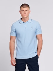 U.S. Polo Assn. Blue Regular Fit Mens Waffle Knit Polo Shirt - Image 1 of 7