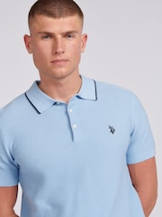 U.S. Polo Assn. Blue Regular Fit Mens Waffle Knit Polo Shirt - Image 4 of 7