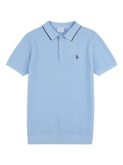 U.S. Polo Assn. Blue Regular Fit Mens Waffle Knit Polo Shirt - Image 5 of 7