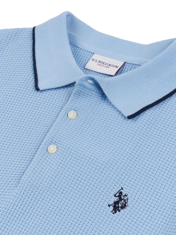 U.S. Polo Assn. Blue Regular Fit Mens Waffle Knit Polo Shirt - Image 7 of 7