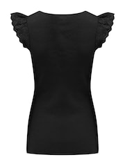 Pour Moi Black Sara Broderie Frill Sleeve Rib Knit Vest - Image 4 of 4
