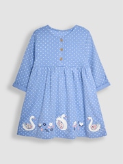 JoJo Maman Bébé Blue Swan Applique Button Front Dress - Image 1 of 3
