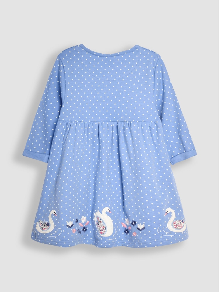 JoJo Maman Bébé Blue Swan Applique Button Front Dress - Image 2 of 3
