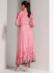 Jolie Moi Pink Peggy Ruched Sleeve Wrap Mesh Maxi Dress - Image 2 of 6