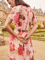 Lipsy Floral Print Flutter Sleeve Hand Embellished Mini Shift Dress - Image 2 of 4
