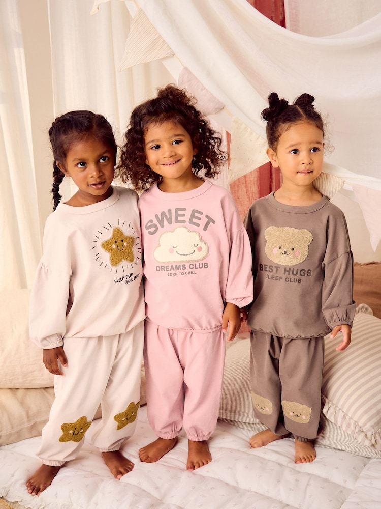 Neutral/ Pink Character 3 Pack Jogger 100% Cotton Pyjamas (9mths-8yrs) - Image 1 of 12